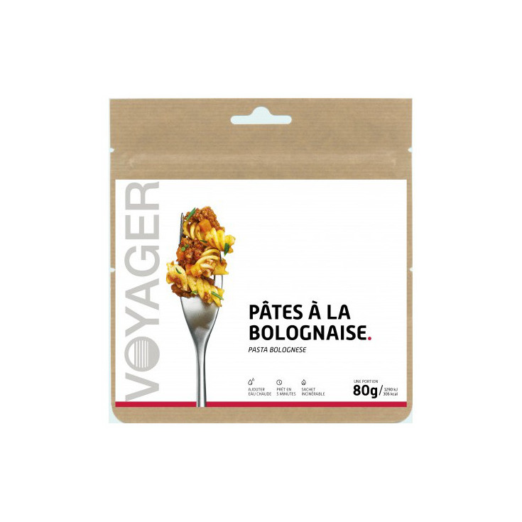 Plat Lyophilisé Pâtes à la Bolognaise 80g - 306 Kcal - Voyager