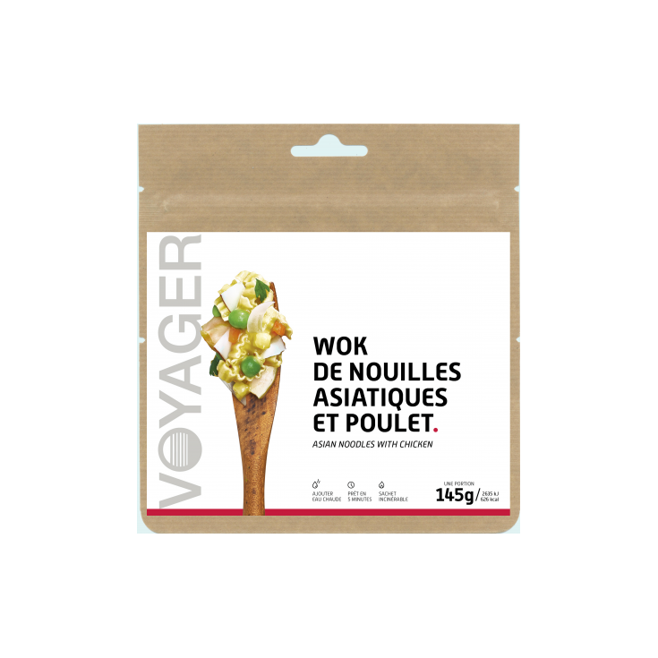 Repas Lyophilisé Wok de Nouilles Asiatiques et Poulet 145g - 627 Kcal - Voyager Nutrition