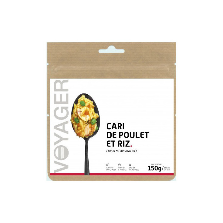 Repas Lyophilisé Cari de Poulet et Riz 150g - 635 Kcal - Voyager Nutrition