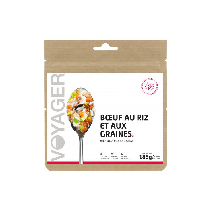 Repas Lyophilisé Boeuf au Riz et aux Graines 185g - 1023 Kcal - Voyager Nutrition
