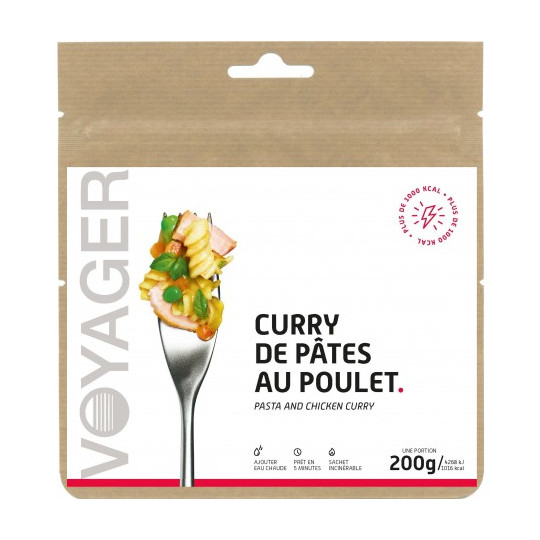 Repas Lyophilisé Curry de Pâtes au Poulet 200g - 1016 Kcal - Voyager Nutrition