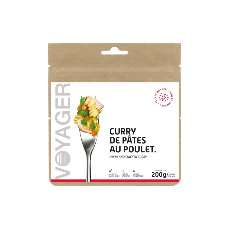Repas Lyophilisé Curry de Pâtes au Poulet 200g - 1025 Kcal - Voyager Nutrition