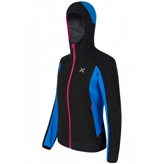 Veste Softshell femme PREMIUM WIND HOODY JACKET WOMAN 9026 noir-celeste Montura