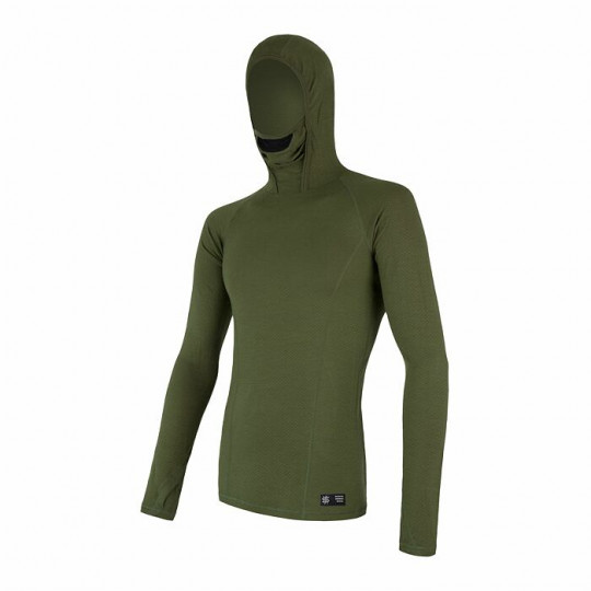 Tee-shirt homme laine Mérinos à capuche DOUBLE FACE HOODED vert SENSOR