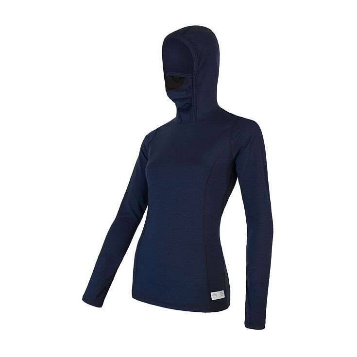 Tee-shirt femme laine Mérinos à capuche W'S DOUBLE FACE HOODED bleu SENSOR