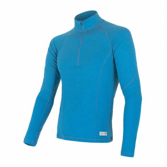 Tee-shirt homme laine Mérinos DOUBLE FACE 1/4 ZIP bleu-turquoise SENSOR