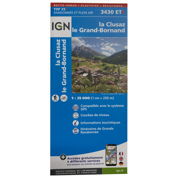 Carte Résistante Plastifiée TOP 25 IGN 3430 ETR CLUSAZ-GRAND BORNAND 2022