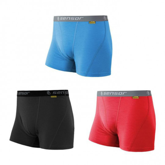 Lot de 3 caleçons laine Mérinos ACTIVE BOXER noir-bleu-rouge SENSOR