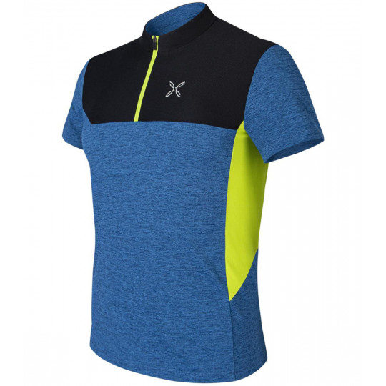 Tee-shirt 1/4 zip MOUNTAIN ZIP TEE-SHIRT 8747 bleu-lime Montura