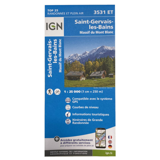 Carte TOP 25 IGN 3531 ET SAINT GERVAIS LES BAINS - Massif du Mont Blanc 2023