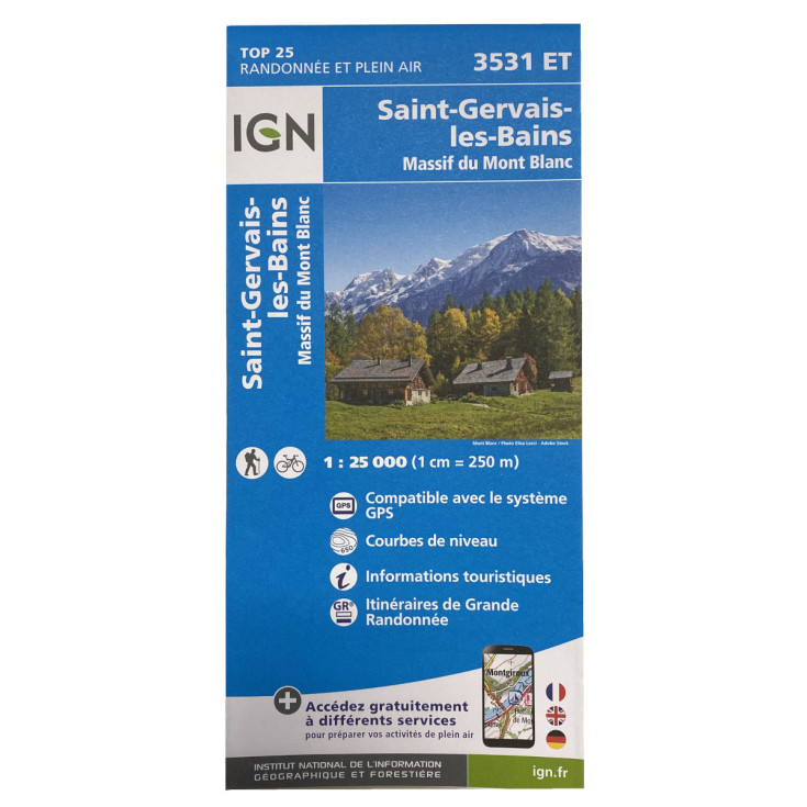 Carte TOP 25 IGN 3531 ET SAINT GERVAIS LES BAINS - Massif du Mont Blanc 2023