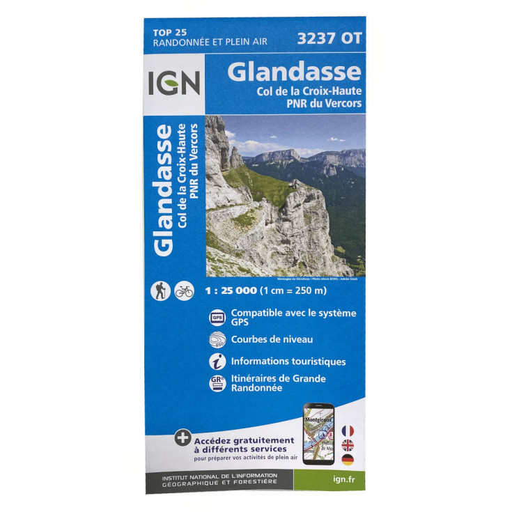 Carte TOP 25 IGN 3237 OT GLANDASSE