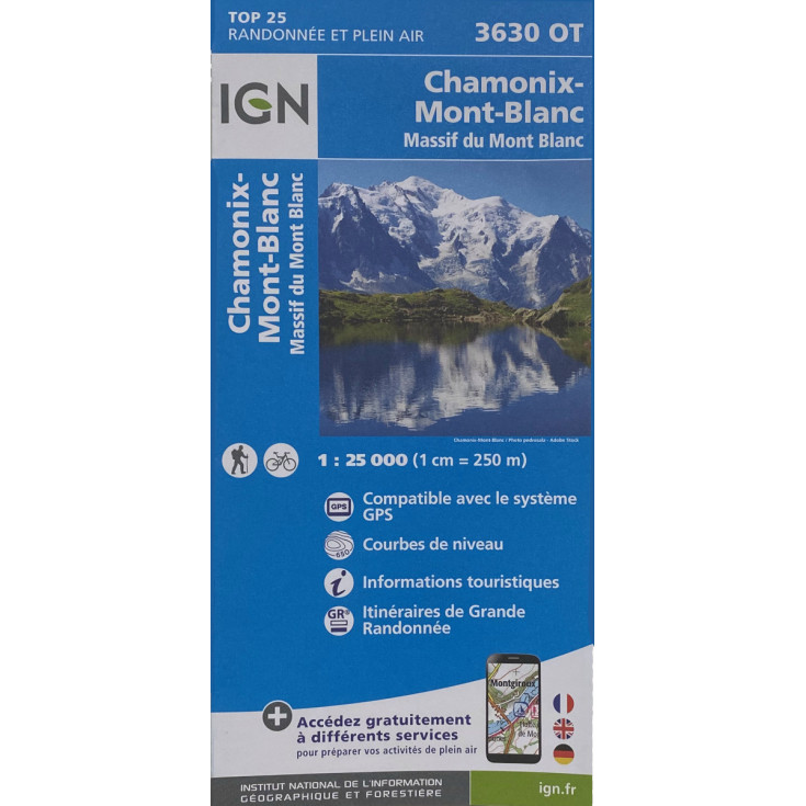 Carte TOP 25 IGN 3630 OT CHAMONIX - MONT BLANC 2023