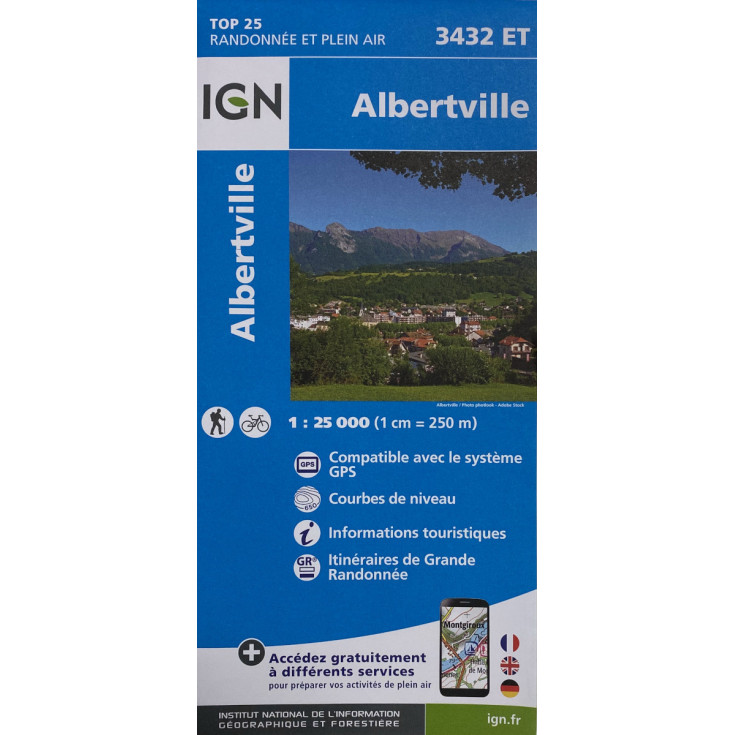 Carte TOP 25 IGN 3432 ET ALBERTVILLE 2023