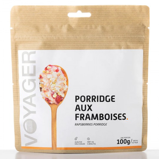 Plat Lyophilisé Petit déjeuner PORRIDGE AUX FRAMBOISES 100g - 434 Kcal - Voyager Nutrition