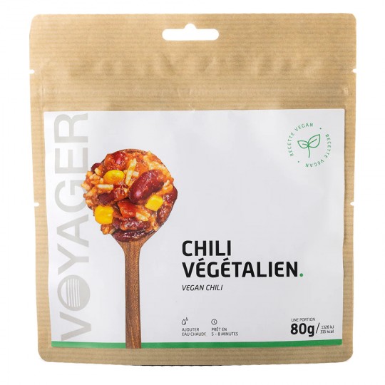 Plat Lyophilisé CHILI VEGETALIEN "sans viande" 80g - 313 Kcal - Voyager Nutrition