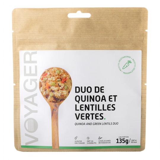 Plat Lyophilisé DUO DE QUINOA et Lentilles Vertes 135g - 514 Kcal - Voyager Nutrition