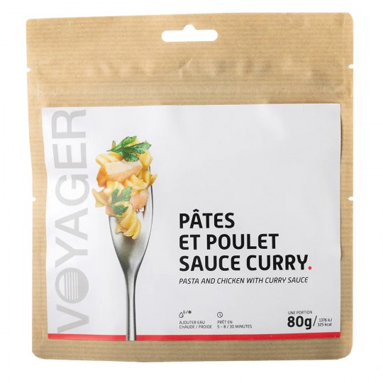 Plat Lyophilisé Pâtes et Poulet sauce Curry 80g - 328 Kcal - Voyager Nutrition