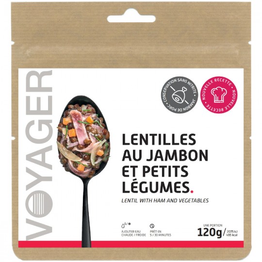 Plat Lyophilisé Lentilles au Jambon et petits légumes 120g - 495 Kcal - Voyager Nutrition