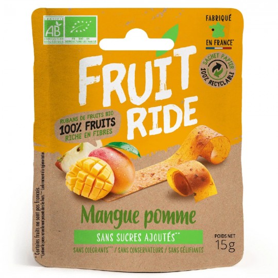 Rubans de fruits Bio 15g MANGUE-POMME 47Kcal FRUIT RIDE