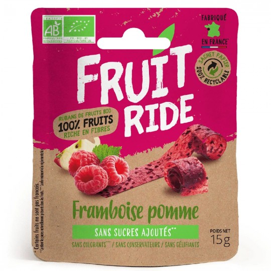 Rubans de fruits Bio 15g FRAMBOISE-POMME 46Kcal FRUIT RIDE