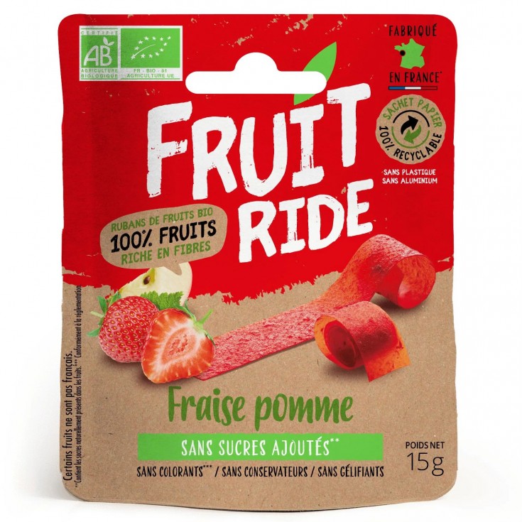 Rubans de fruits Bio 15g FRAISE-POMME 43Kcal FRUIT RIDE