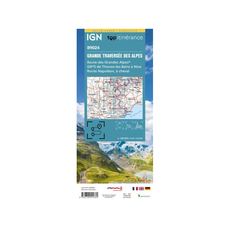 Carte IGN plastifiée de la ROUTE DES GRANDES ALPES 1/220000 GR5 Route Napoleon