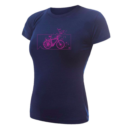 Tee-shirt femme laine Mérinos AIR PT BIKE FLOWER navy-pink SENSOR