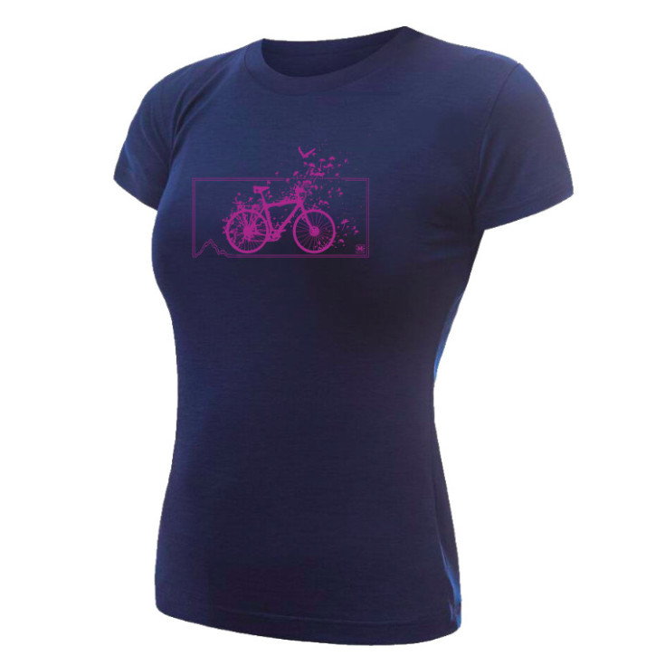Tee-shirt femme laine Mérinos AIR PT BIKE FLOWER navy-pink SENSOR