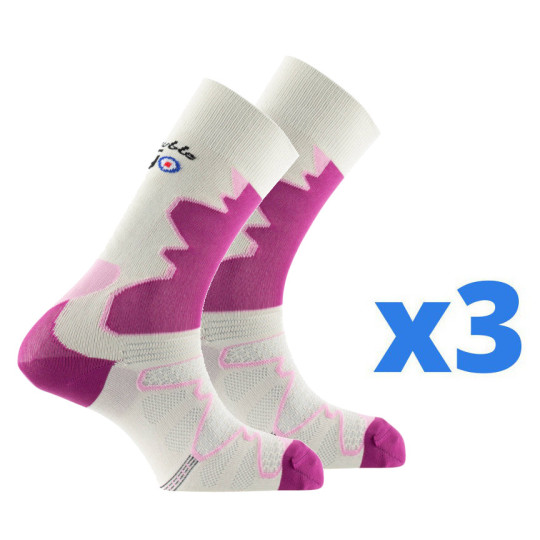 Lot de 3 paires de chaussettes de randonnée DOUBLE TREK beige-rose Thyo