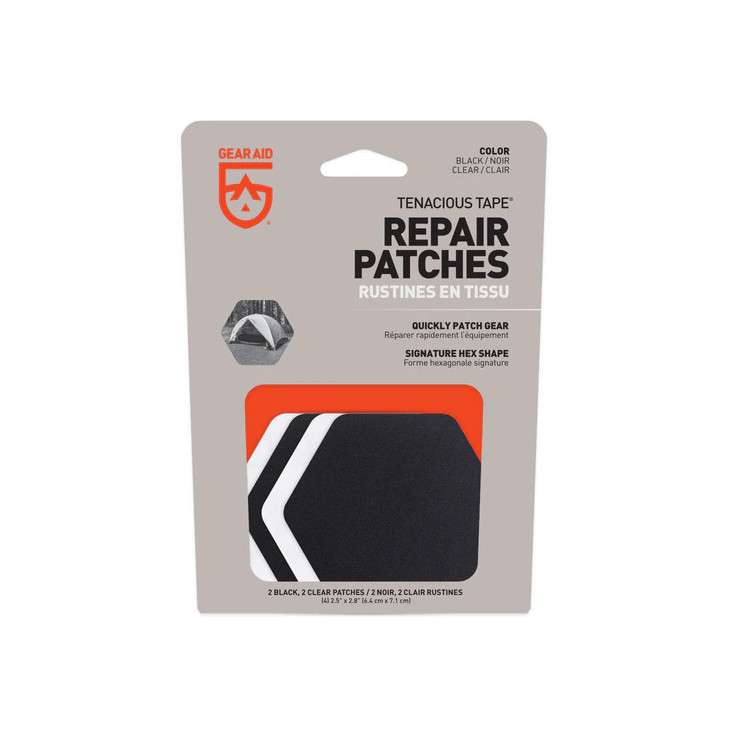 Patches de réparation HEXAGONALS REPAIR PATCHES noir-transparent GEAR AID by Mc Nett