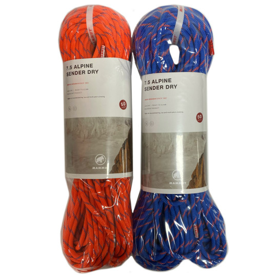 Corde à double 2x50m ALPINE SENDER DRY ROPE 7,5mm bleu-orange Mammut