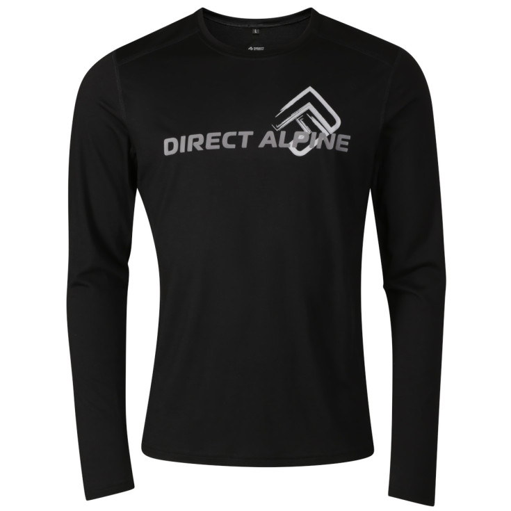 Tee-shirt laine Mérino FURRY LONG TEE noir-logo DirectAlpine