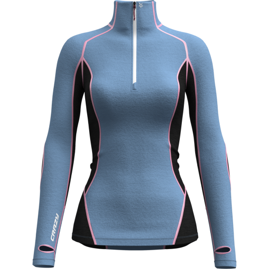 Tee-shirt ML 1/4 zip femme laine Mérinos PULL ALLURE ZIP blueberry CRAZY IDEA