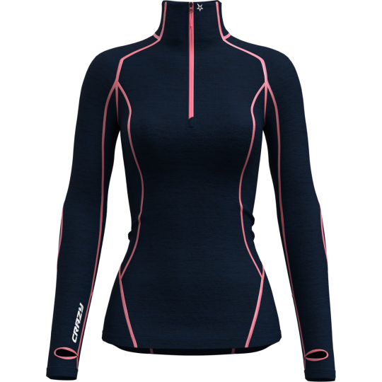 Tee-shirt ML 1/4 zip femme laine Mérinos PULL ALLURE ZIP 137-chewing-gum CRAZY IDEA