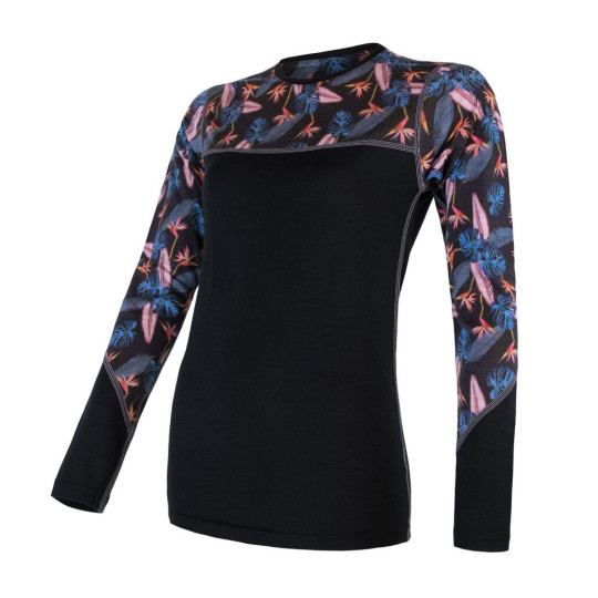 Tee-shirt ML femme laine Mérinos W'S MERINO IMPRESS LS black-floral SENSOR