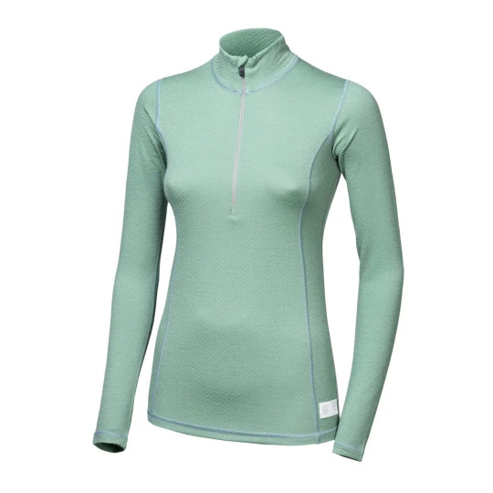 Tee-shirt ML femme laine Mérinos W'S DOUBLE FACE 1/4 ZIP basil-green SENSOR