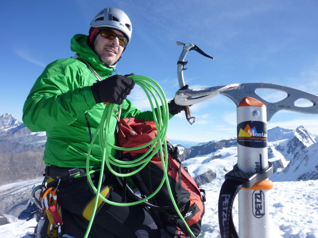 Cédric au sommet de Pollux avec la BEAL Opera 8.55mm en vert