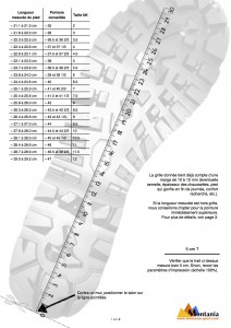 Gabarit de mesure et grille de pointures