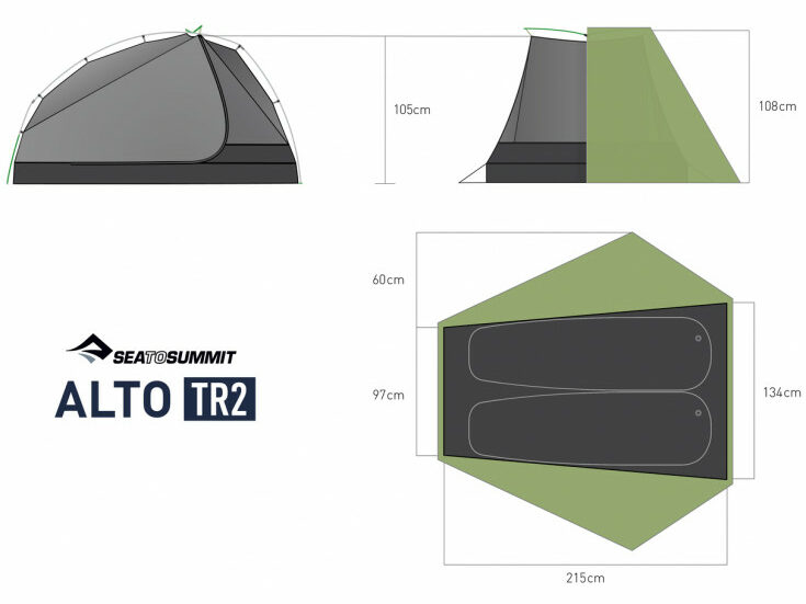 Schéma et dimensions tente Seatosummit ALTO TR2
