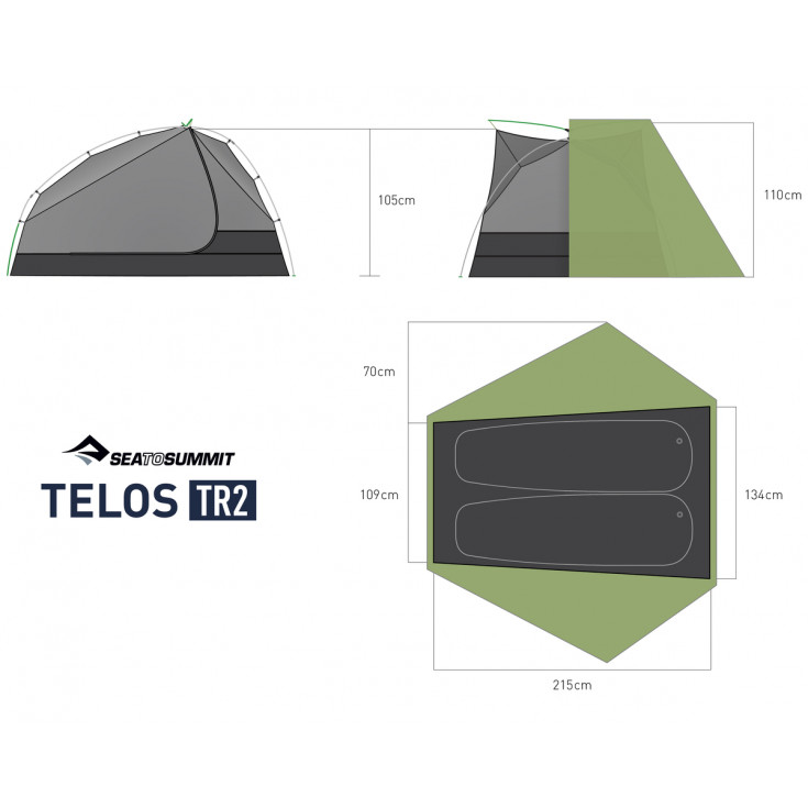 Schéma et dimensions tente Seatosummit TELOS TR2