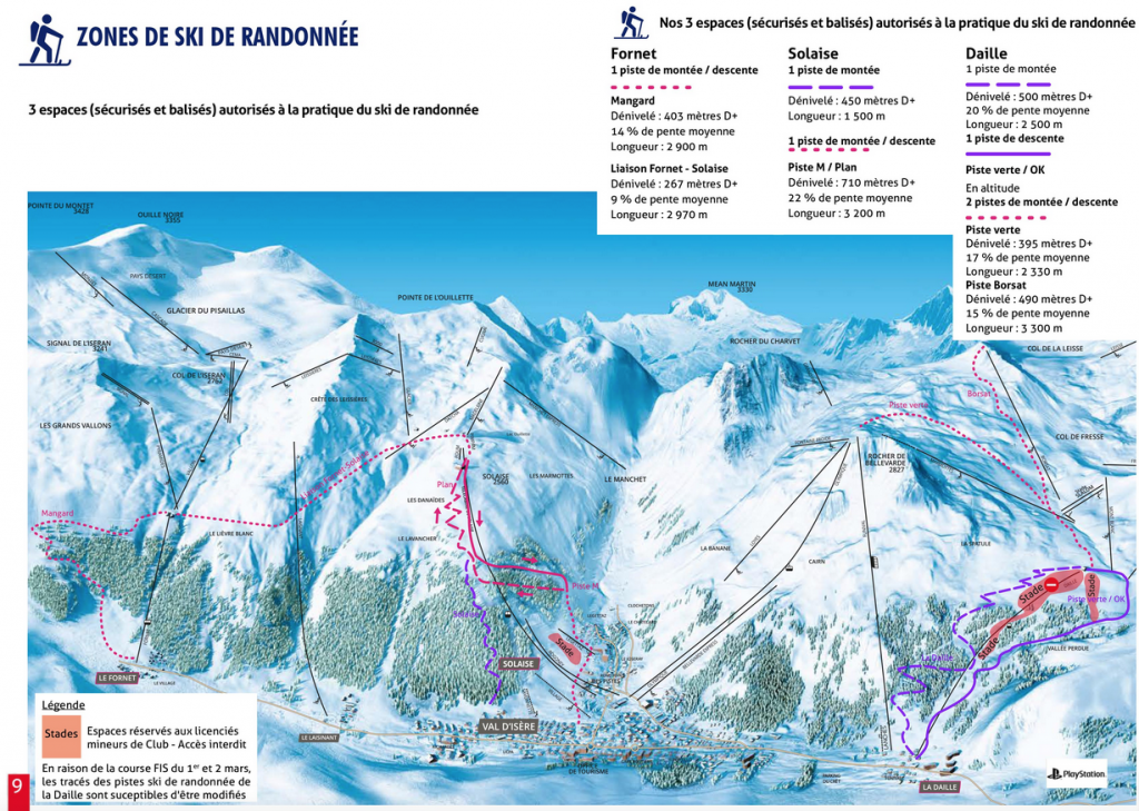 Plan des pistes de ski de randonnée Val d'Isère