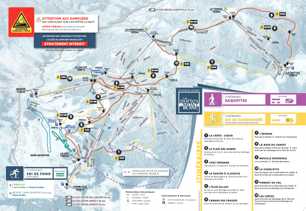 Plan des itinéraires de ski de rando de Combloux