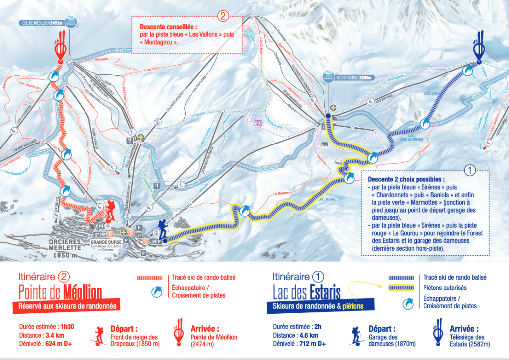 Orcières - Plan des itinéraires ski de rando